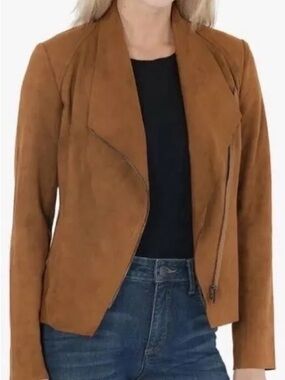 Kut from the Kloth Women’s Suede-Look Asymmetrical Jacket in Camel